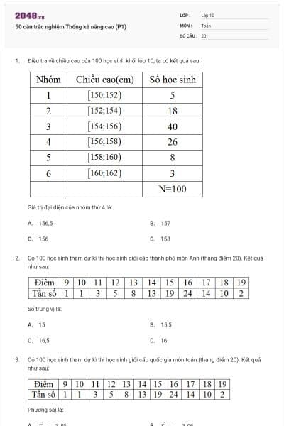 50 câu trắc nghiệm Thống kê nâng cao (P1)