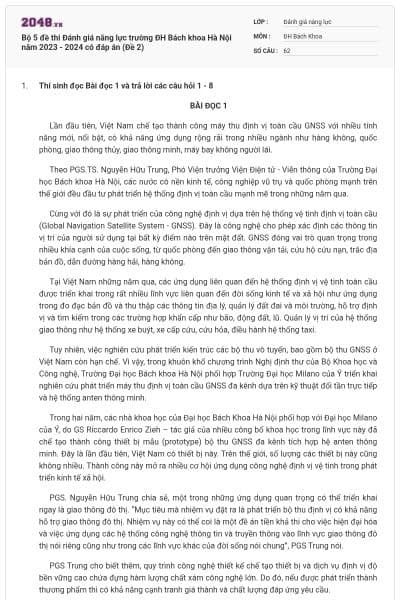 Bộ 5 đề thi Đánh giá năng lực trường ĐH Bách khoa Hà Nội năm 2023 - 2024 có đáp án (Đề 2)