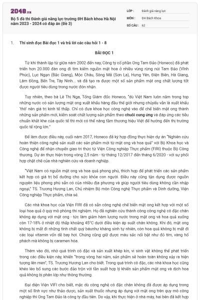 Bộ 5 đề thi Đánh giá năng lực trường ĐH Bách khoa Hà Nội năm 2023 - 2024 có đáp án (Đề 3)