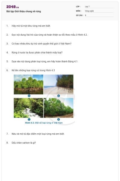 Bài tập Giới thiệu chung về rừng