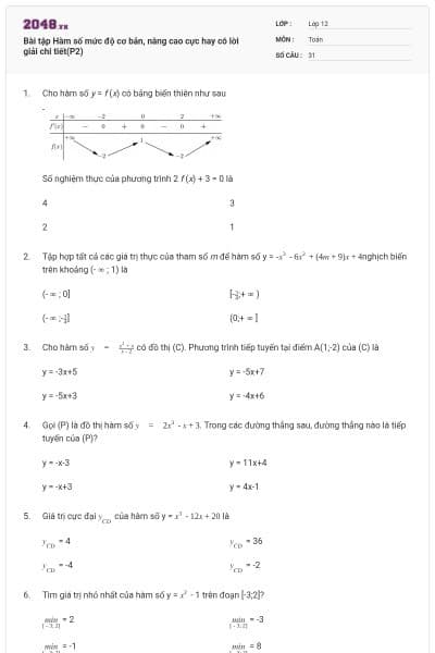 Bài tập Hàm số mức độ cơ bản, nâng cao cực hay có lời giải chi tiết(P2)