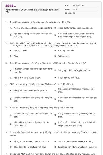 Đề thi thử THPT QG 2019 Môn Địa Lý Ôn luyện đề thi mẫu( P5)