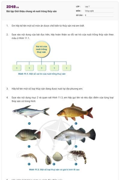 Bài tập Giới thiệu chung về nuôi trồng thủy sản
