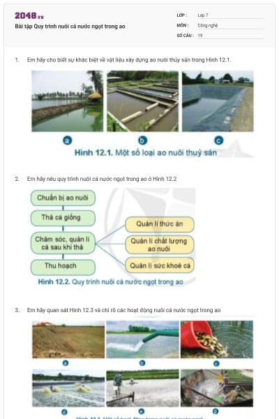 Bài tập Quy trình nuôi cá nước ngọt trong ao