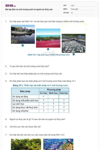 Bài tập Bảo vệ môi trường nuôi và nguồn lợi thủy sản