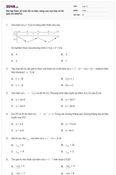 Bài tập Hàm số mức độ cơ bản, nâng cao cực hay có lời giải chi tiết(P2)
