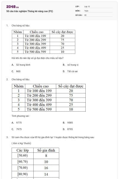 50 câu trắc nghiệm Thống kê nâng cao (P2)