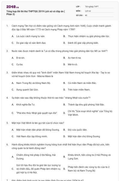 Tổng hợp Đề thi thử THPTQG 2019 Lịch sử có đáp án ( Phần 3)
