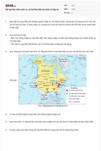 Bài tập Đặc điểm dân cư, xã hội Bắc Mỹ hay nhất có đáp án