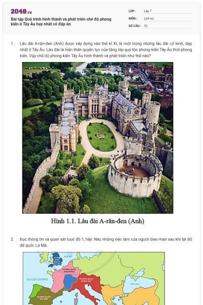 Bài tập Quá trình hình thành và phát triển chế độ phong kiến ở Tây Âu hay nhất có đáp án