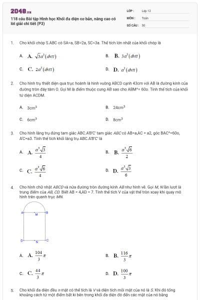 118 câu  Bài tập Hình học Khối đa diện cơ bản, nâng cao có lời giải chi tiết (P3)