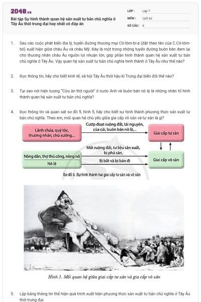 Bài tập Sự hình thành quan hệ sản xuất tư bản chủ nghĩa ở Tây Âu thời trung đại hay nhất có đáp án