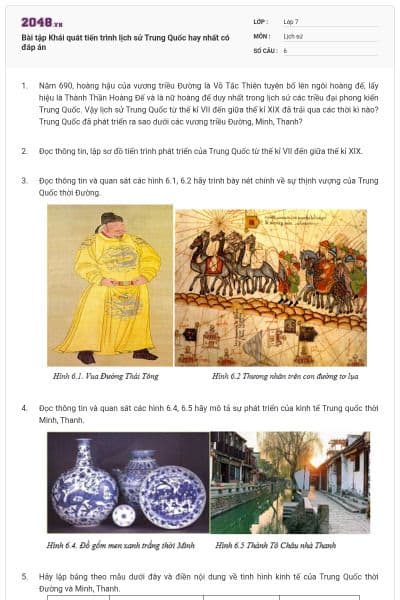 Bài tập Khái quát tiến trình lịch sử Trung Quốc hay nhất có đáp án