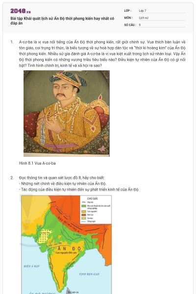 Bài tập Khái quát lịch sử Ấn Độ thời phong kiến hay nhất có đáp án