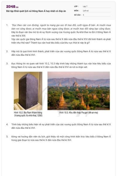 Bài tập Khái quát lịch sử Đông Nam Á hay nhất có đáp án