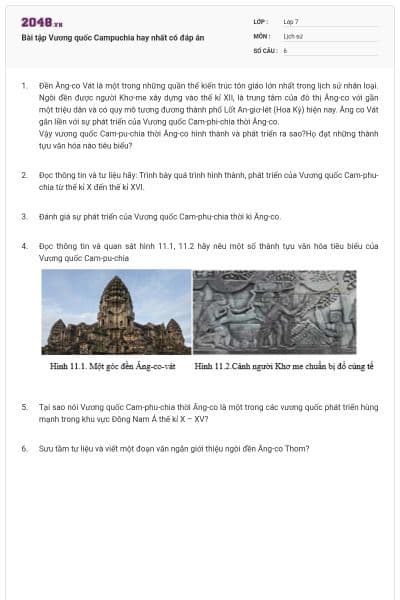Bài tập Vương quốc Campuchia hay nhất có đáp án