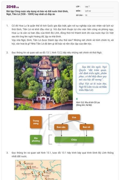 Bài tập Công cuộc xây dựng và bảo vệ đất nước thời Đinh, Ngô, Tiền Lê (938 - 1009) hay nhất có đáp án