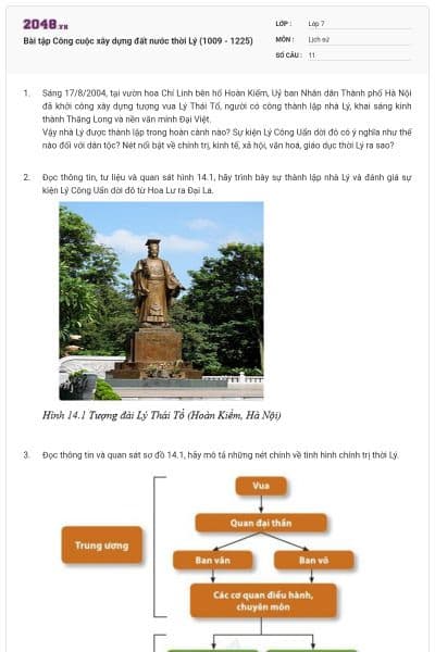 Bài tập Công cuộc xây dựng đất nước thời Lý (1009 - 1225)