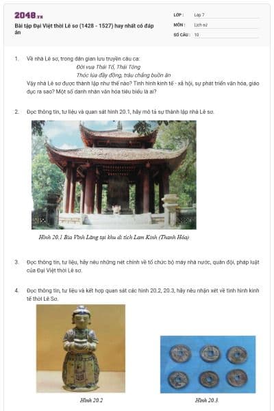 Bài tập Đại Việt thời Lê sơ (1428 - 1527) hay nhất có đáp án