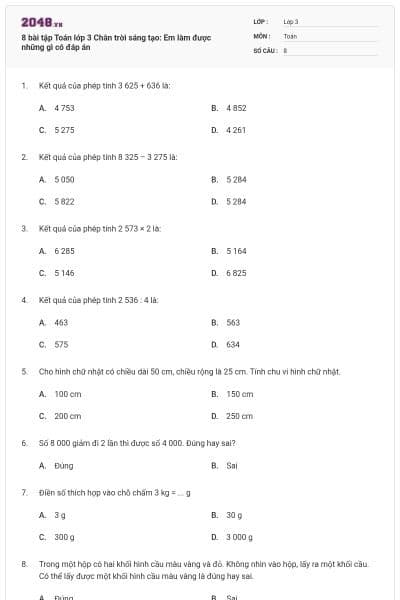 8 bài tập Toán lớp 3 Chân trời sáng tạo: Em làm được những gì có đáp án