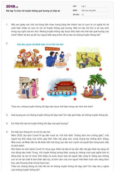 Bài tập Tự hào về truyền thống quê hương có đáp án