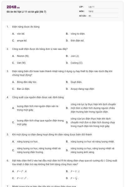 Đề ôn thi Vật Lí 11 có lời giải (Đề 7)