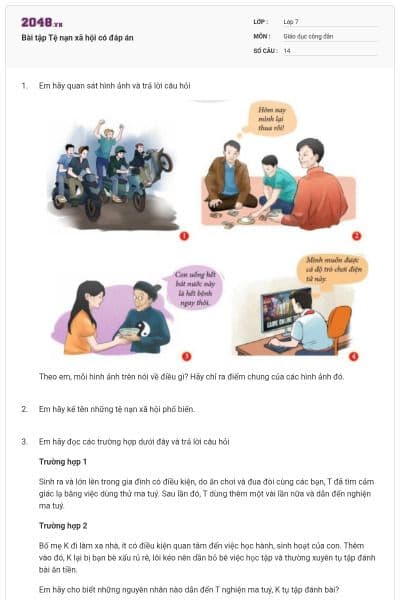 Bài tập Tệ nạn xã hội có đáp án