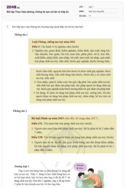 Bài tập Thực hiện phòng, chống tệ nạn xã hội có đáp án