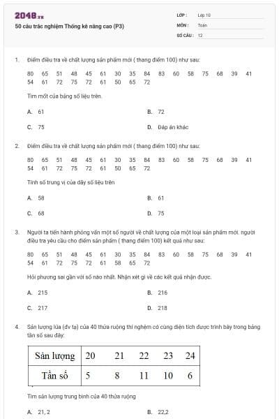 50 câu trắc nghiệm Thống kê nâng cao (P3)