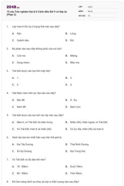 15 câu Trắc nghiệm Địa lý 6 Cánh diều Bài 9 có đáp án (Phần 2)