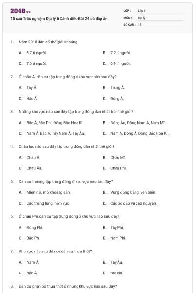 15 câu Trắc nghiệm Địa lý 6 Cánh diều Bài 24 có đáp án