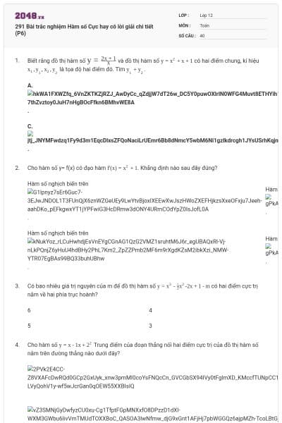 291 Bài trắc nghiệm Hàm số Cực hay có lời giải chi tiết (P6)