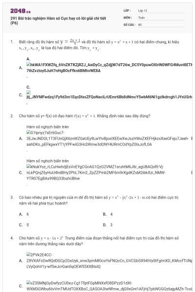 291 Bài trắc nghiệm Hàm số Cực hay có lời giải chi tiết (P6)