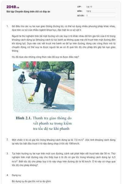 Bài tập Chuyển động biến đổi có đáp án