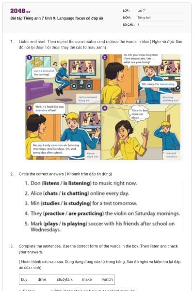 Bài tập Tiếng anh 7 Unit 9. Language focus có đáp án