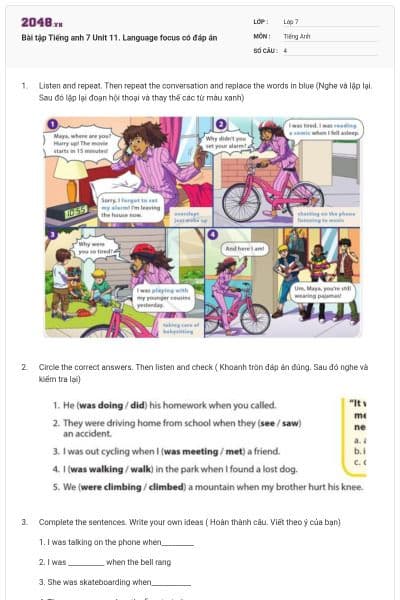 Bài tập Tiếng anh 7 Unit 11. Language focus có đáp án