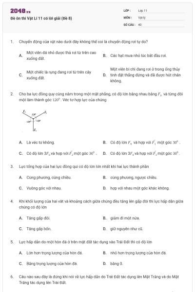 Đề ôn thi Vật Lí 11 có lời giải (Đề 8)
