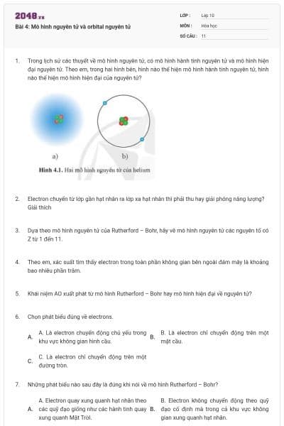 Bài 4: Mô hình nguyên tử và orbital nguyên tử
