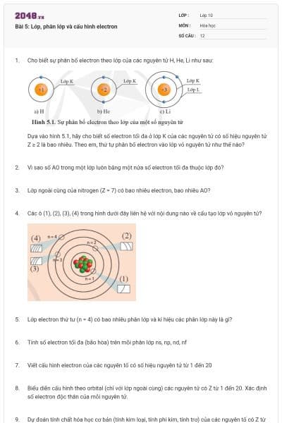 Bài 5: Lớp, phân lớp và cấu hình electron