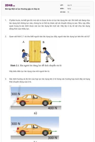 Bài tập Một số lực thường gặp có đáp án