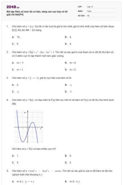 Bài tập Hàm số mức độ cơ bản, nâng cao cực hay có lời giải chi tiết(P4)