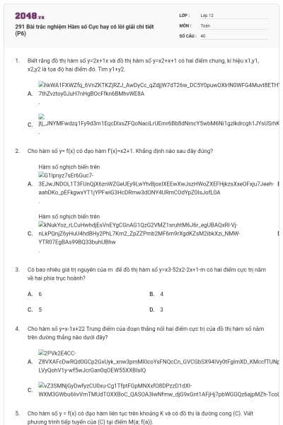 291 Bài trắc nghiệm Hàm số Cực hay có lời giải chi tiết (P6)