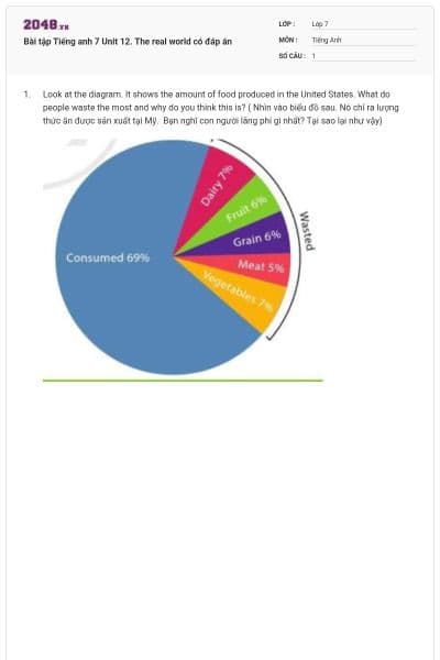 Bài tập Tiếng anh 7 Unit 12. The real world có đáp án