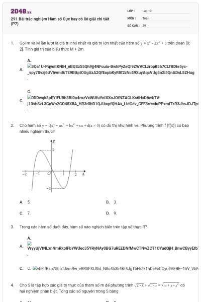 291 Bài trắc nghiệm Hàm số Cực hay có lời giải chi tiết (P7)