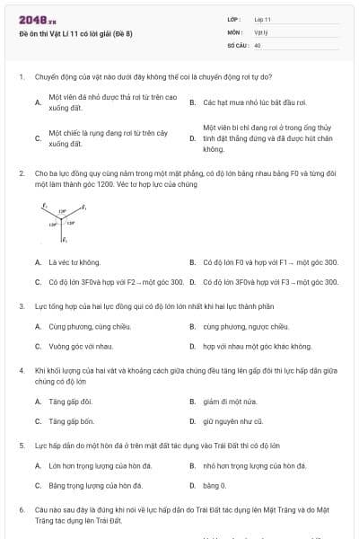 Đề ôn thi Vật Lí 11 có lời giải (Đề 8)