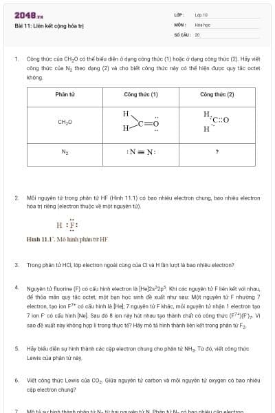 Bài 11: Liên kết cộng hóa trị