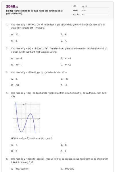 Bài tập Hàm số mức độ cơ bản, nâng cao cực hay có lời giải chi tiết(P4)
