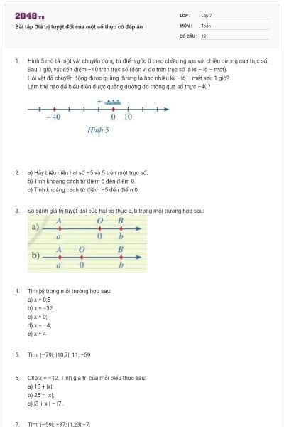 Bài tập Giá trị tuyệt đối của một số thực có đáp án