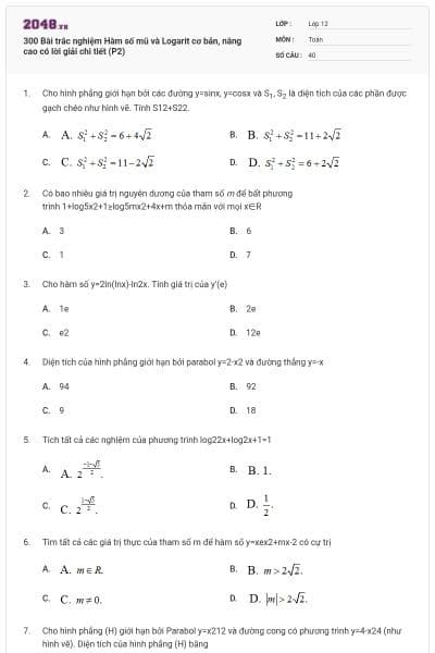 300 Bài trắc nghiệm Hàm số mũ và Logarit cơ bản, nâng cao có lời giải chi tiết (P2)