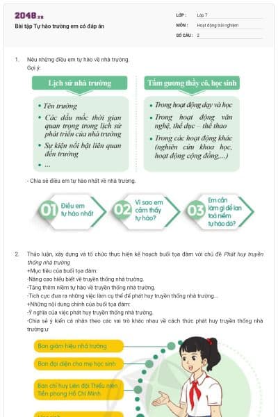 Bài tập Tự hào trường em có đáp án